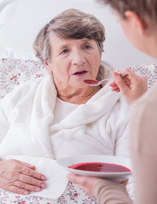Caregiver supporting an older woman at home